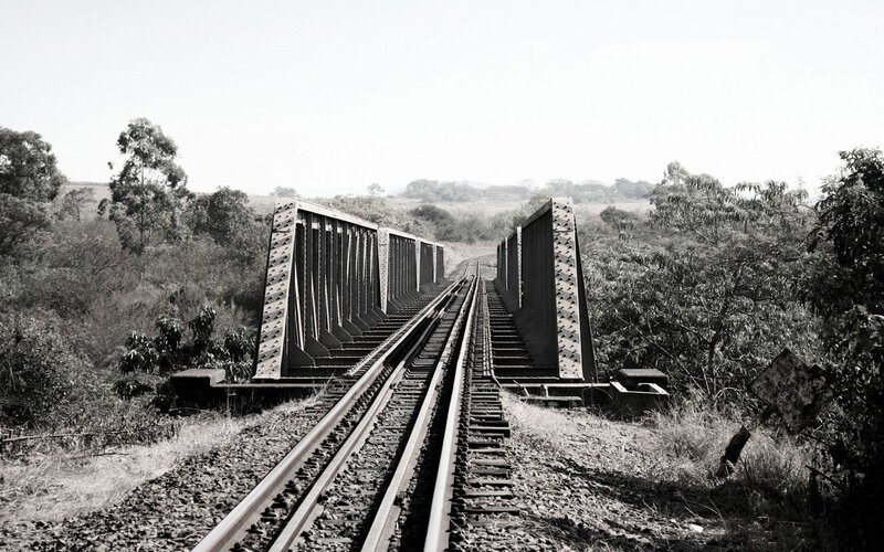 Railway bridge in rural landscape