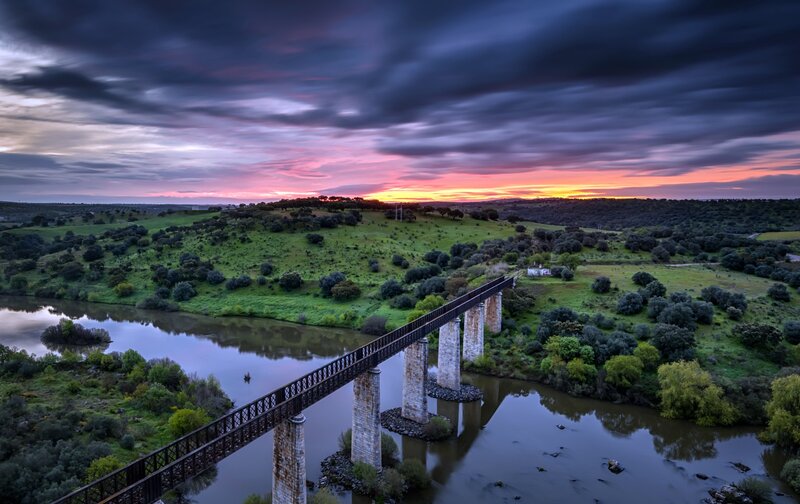 Railway Bridge over River — Purple