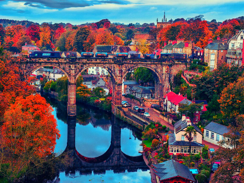 Railway Bridge over River — Red, Serene