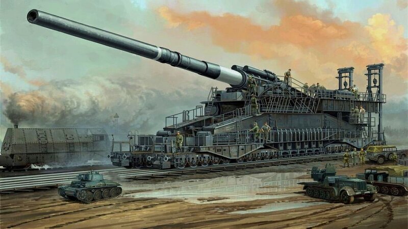 Railway Gun on Tracks — Gray