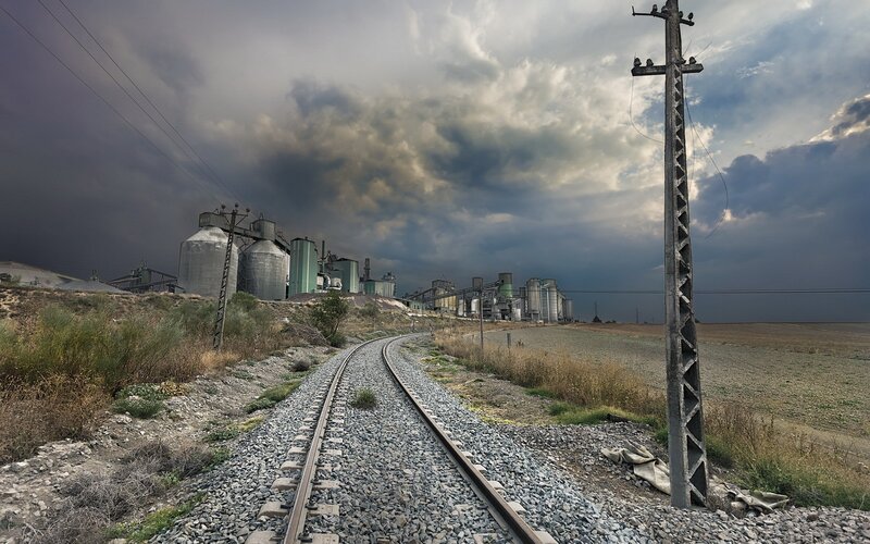 Railway leading to industrial complex