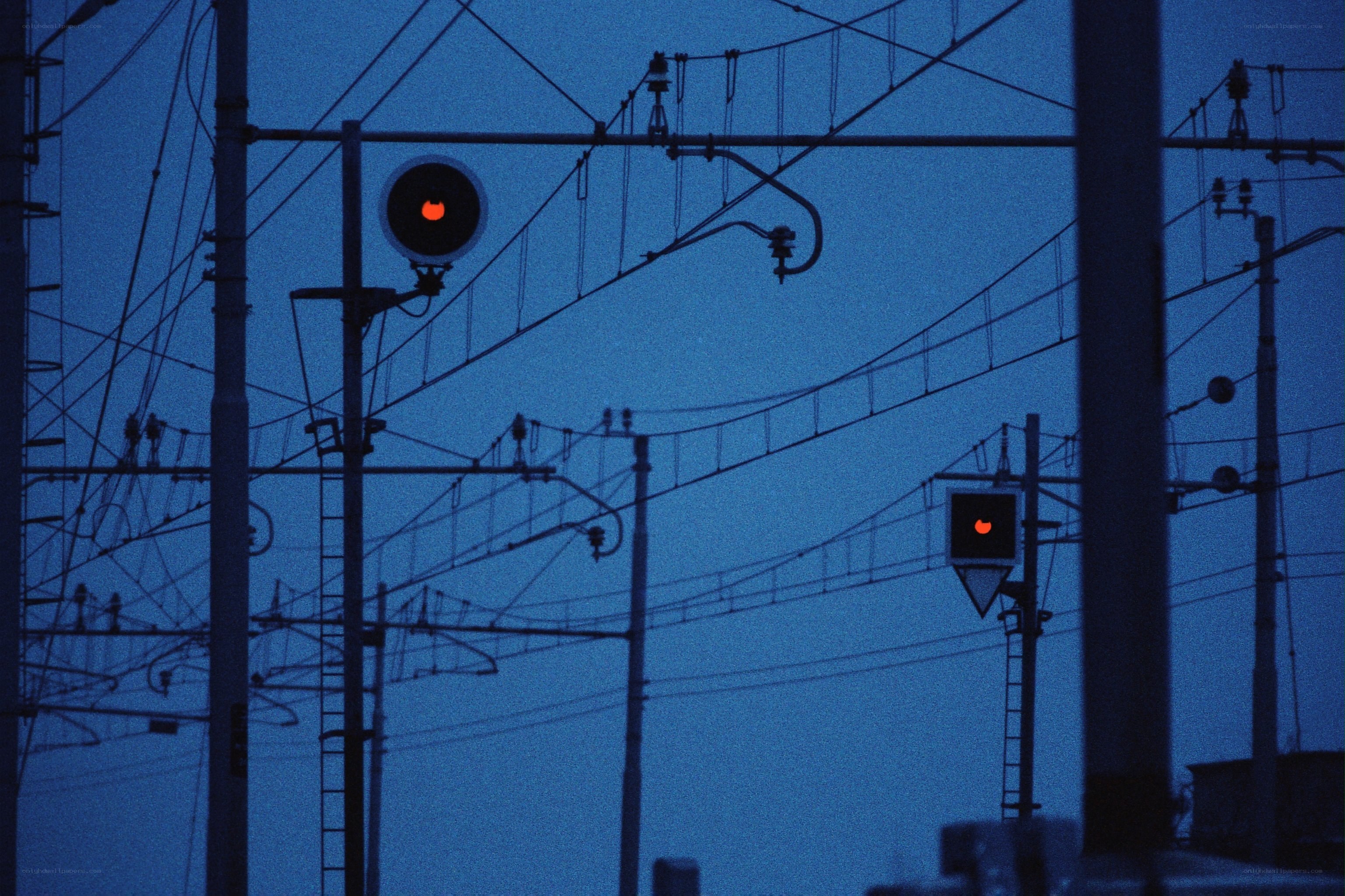 Railway signals at dusk