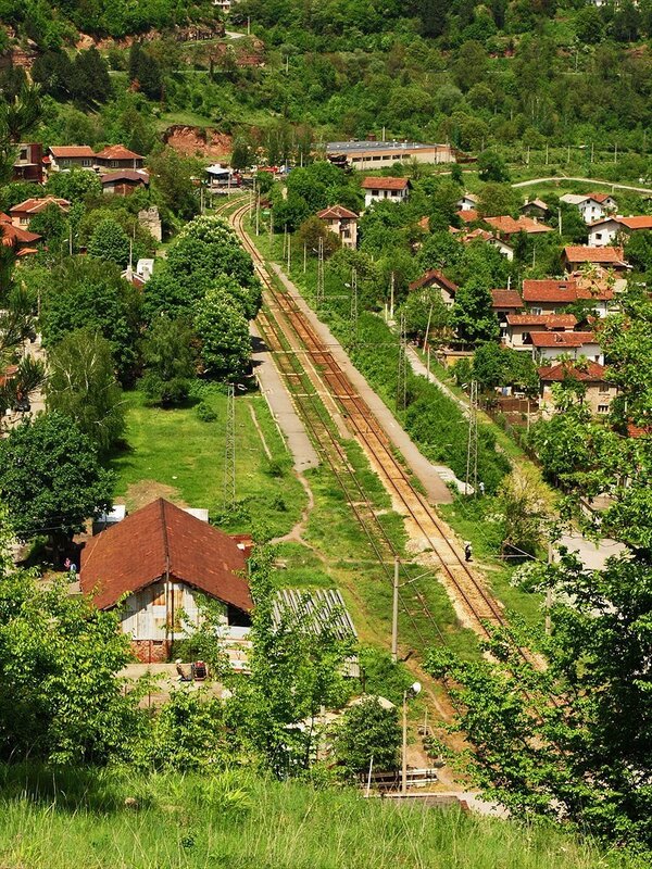 Railway through a green village