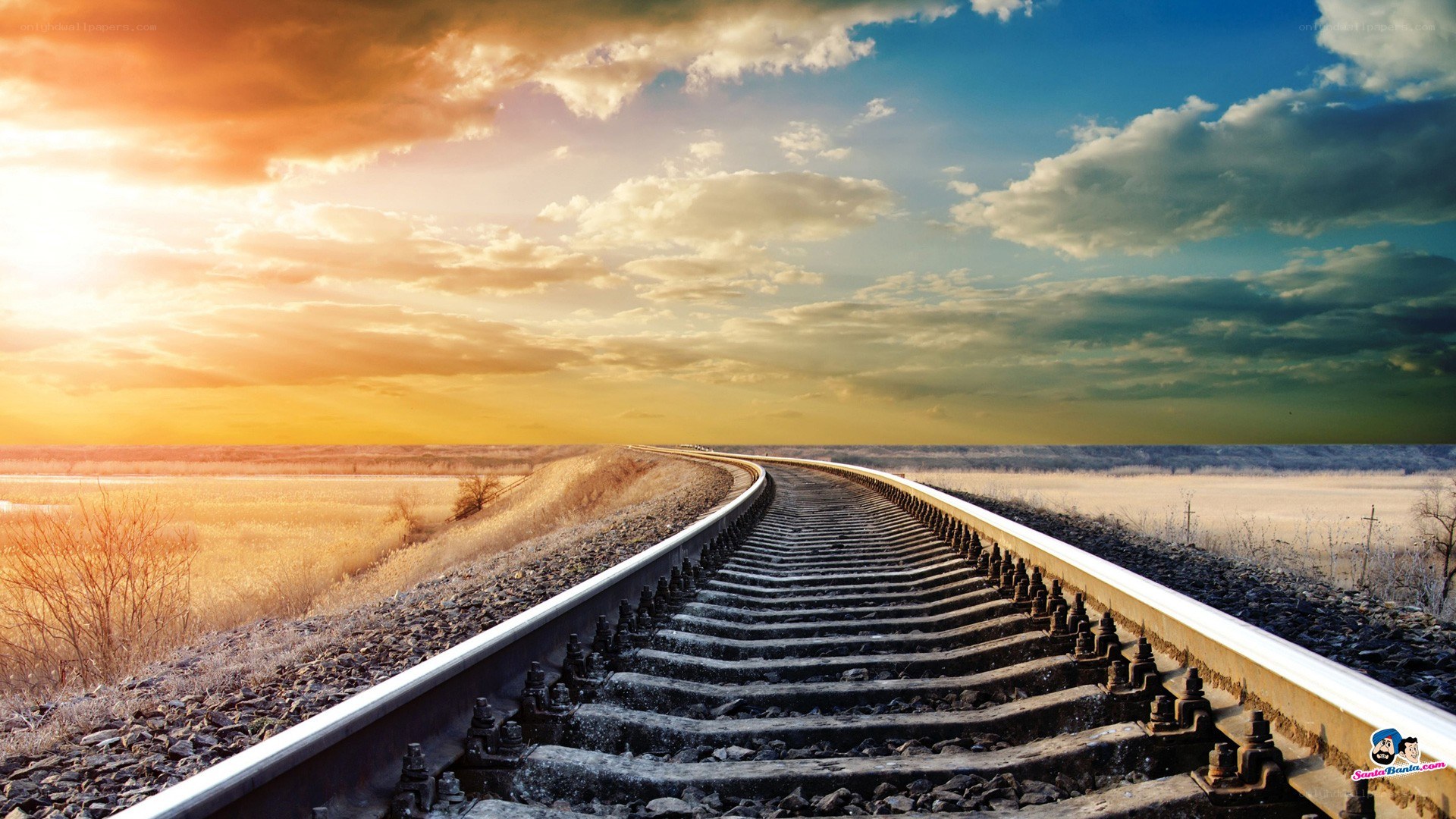 Railway track at sunset