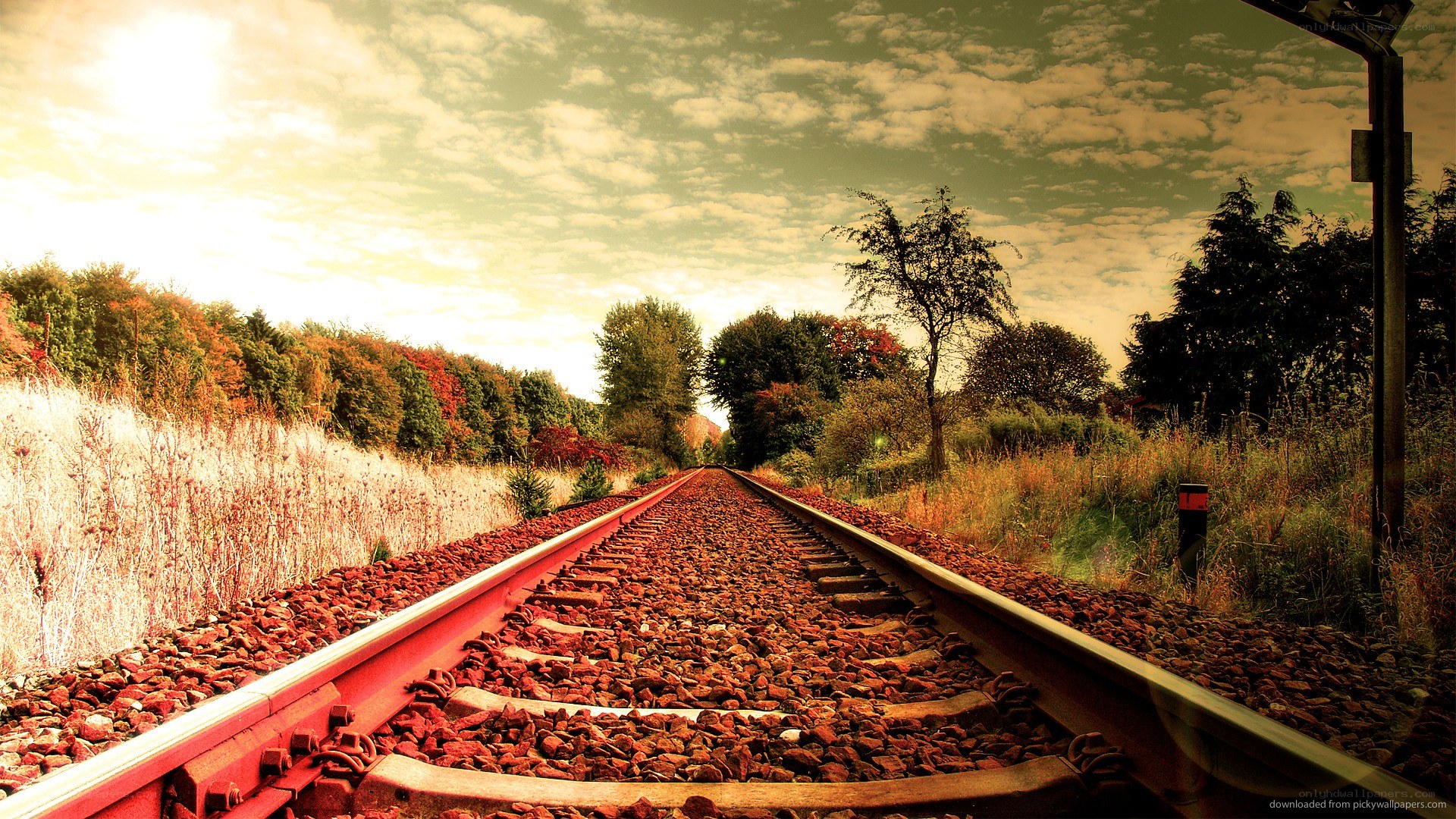 Railway track through autumn landscape