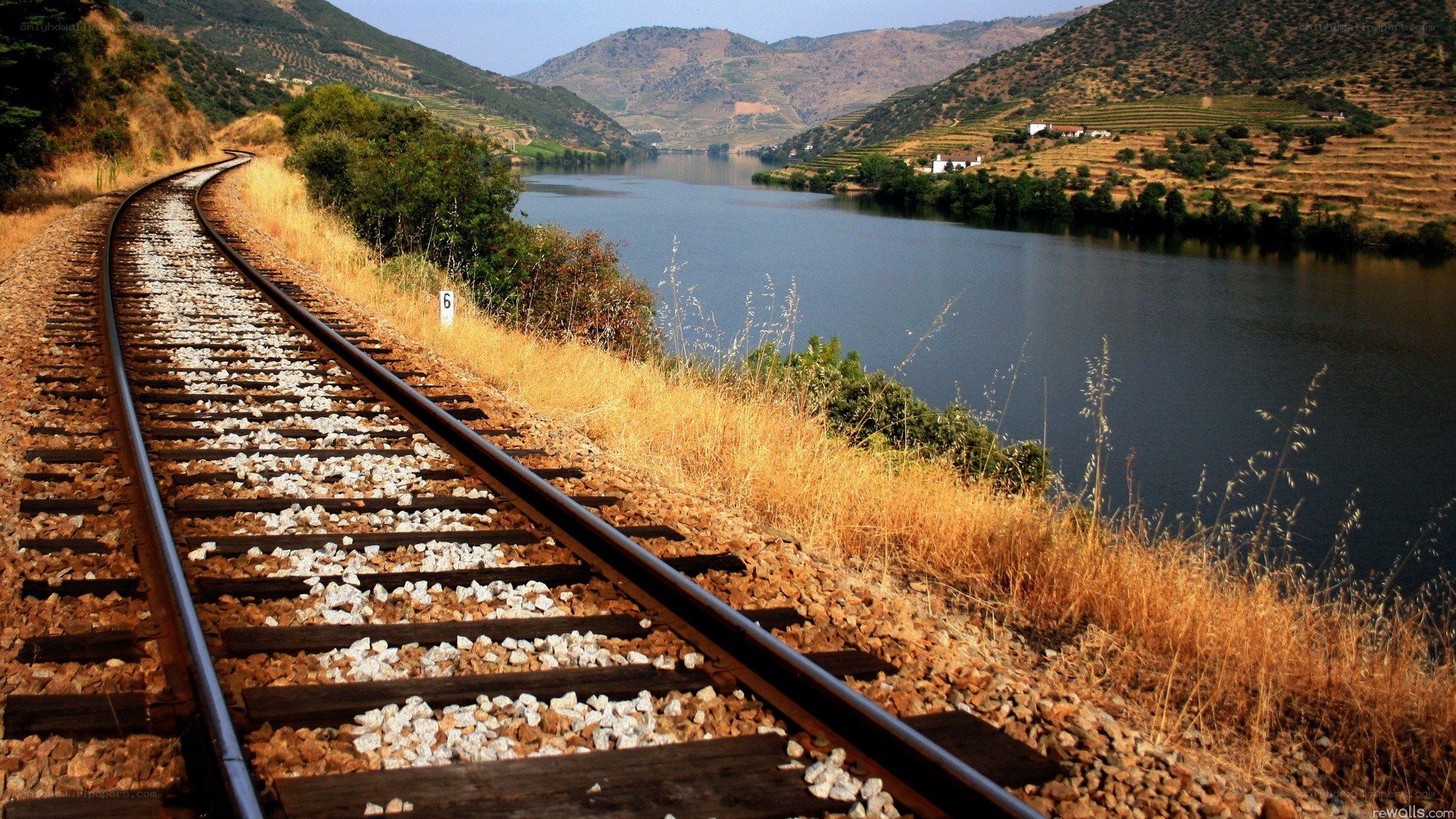 Railway tracks along a river