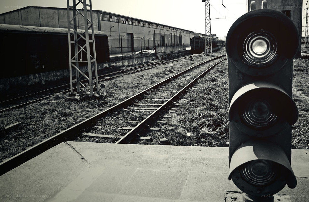 railway tracks and signal light