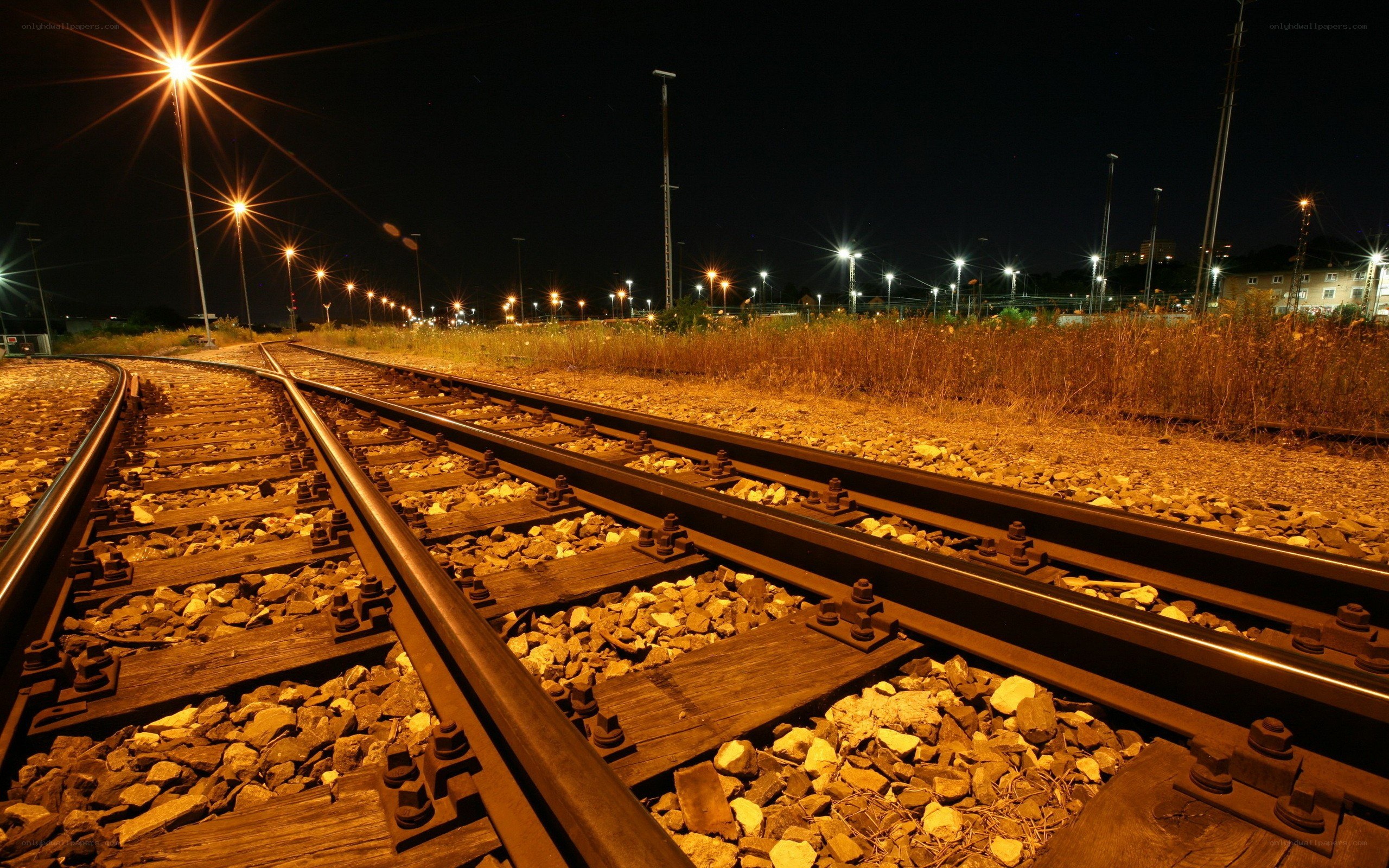 railway tracks at night