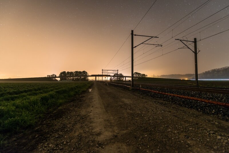 Railway Tracks at Night — Brown
