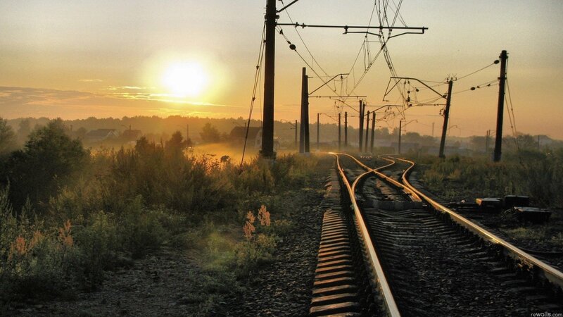 Railway Tracks at Sunrise — Orange