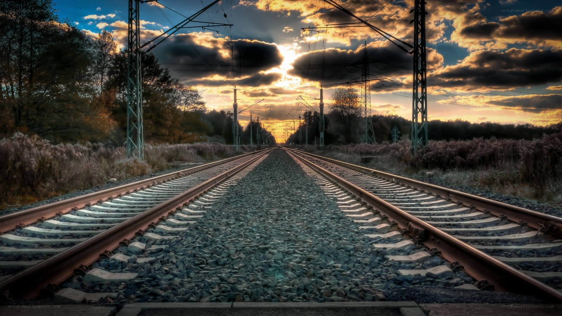 Railway tracks at sunset