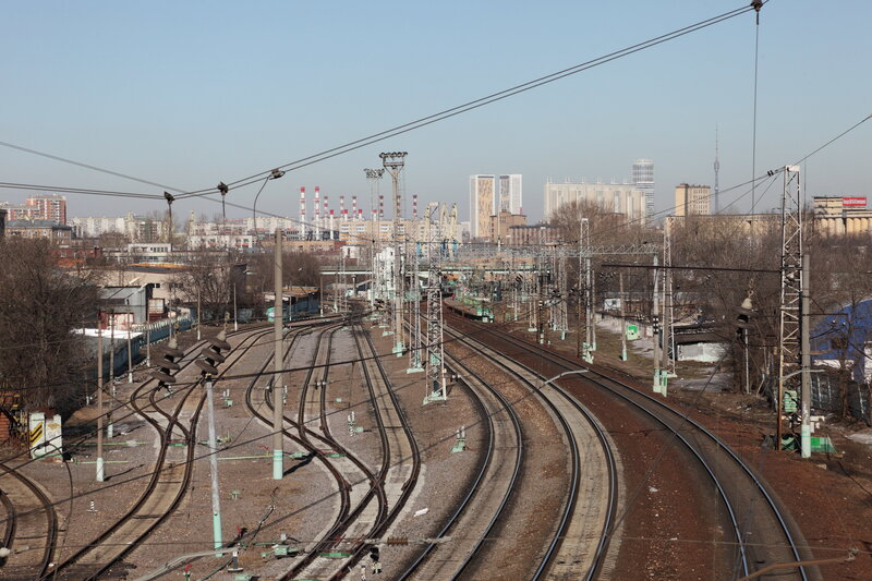 Railway tracks in urban landscape