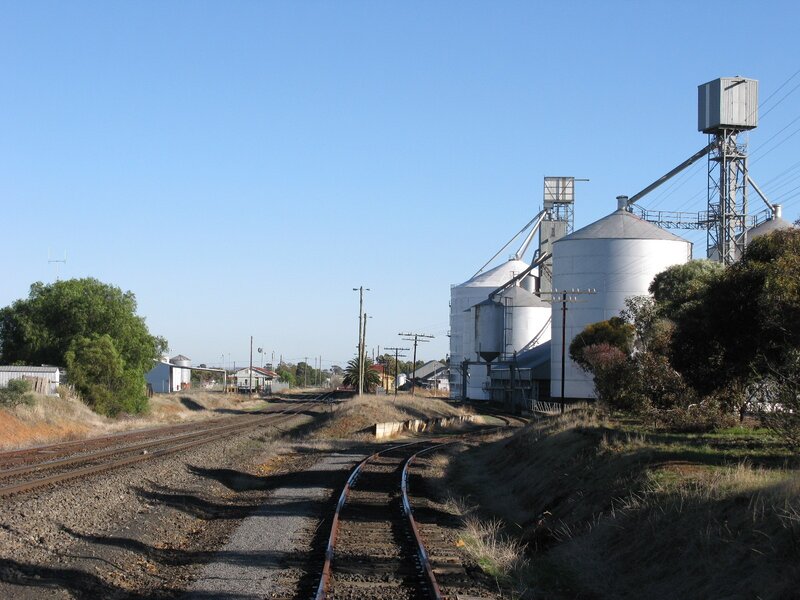 Railway tracks near grain silos