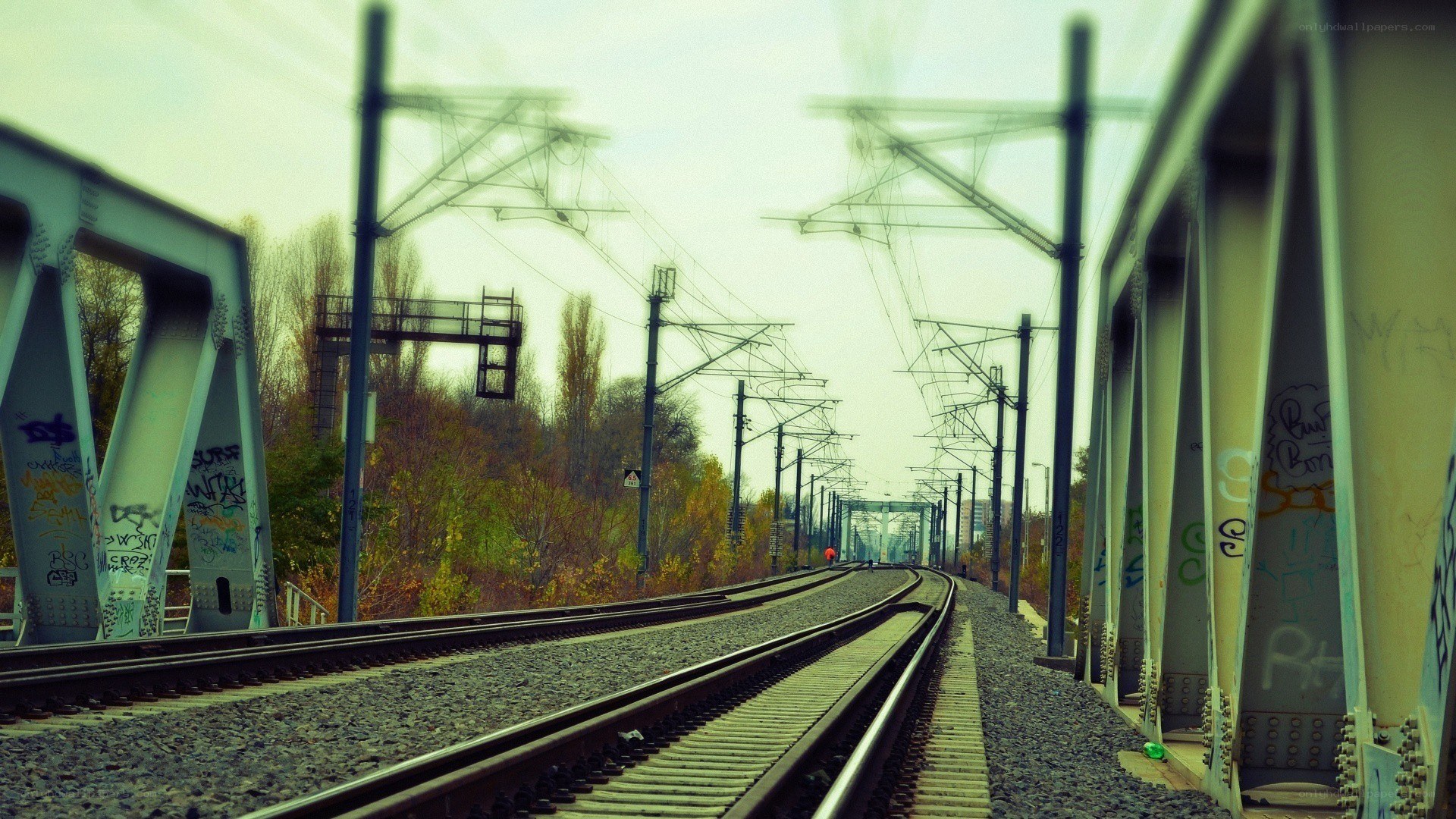 Railway tracks on a bridge