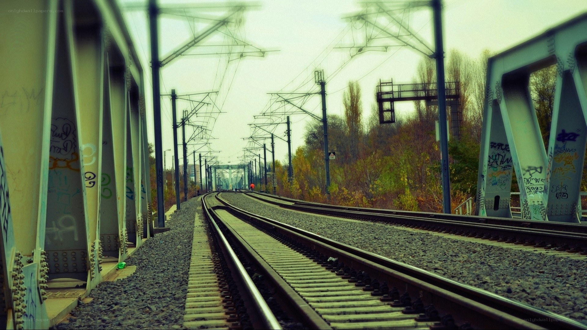 Railway tracks on a bridge