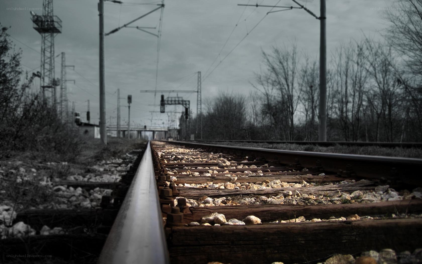 railway tracks under overcast sky