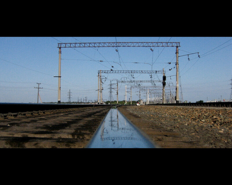 Railway tracks with overhead lines