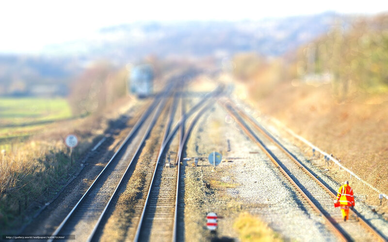 Railway tracks with worker