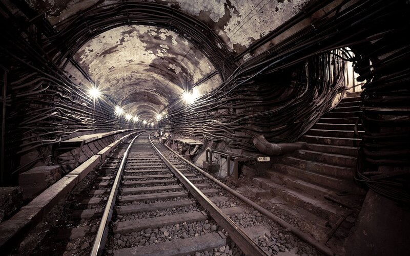 Railway Tunnel Interior — Black, Dramatic, Photograph