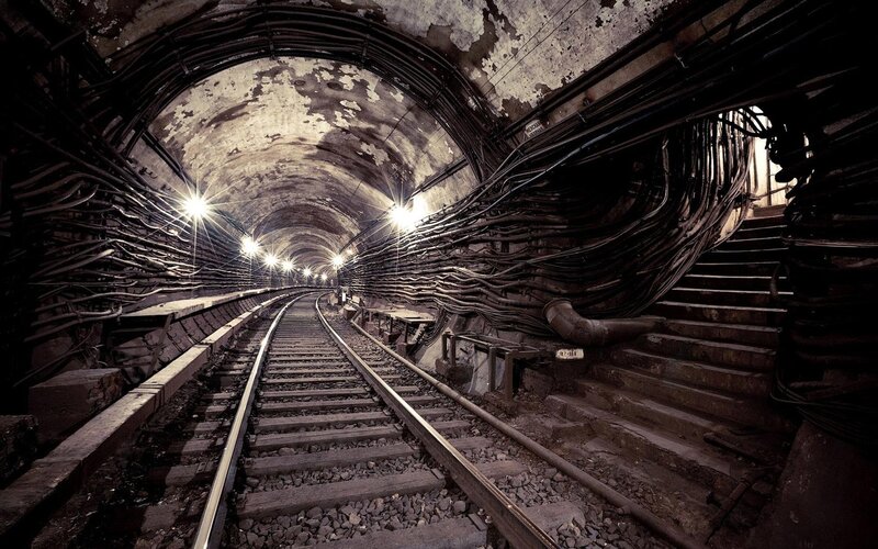 Railway Tunnel Interior — Black, Dramatic