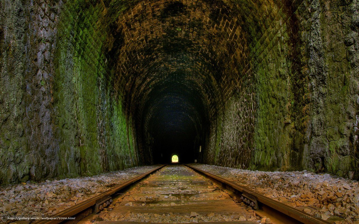 railway tunnel with green moss