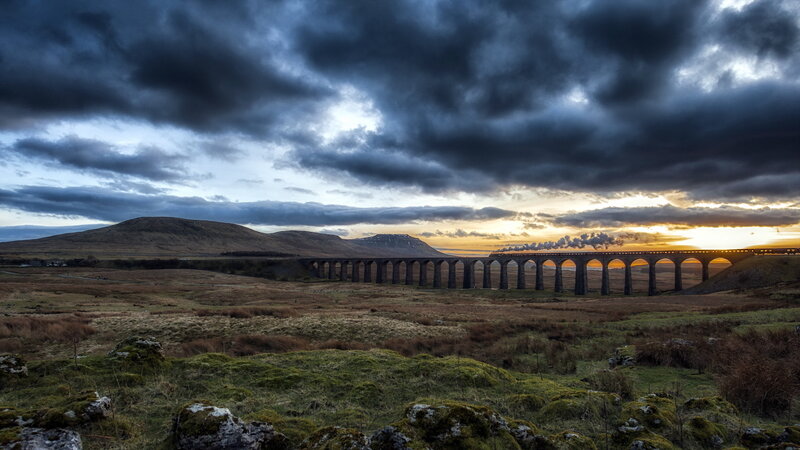 Railway Viaduct at Sunset — Gray