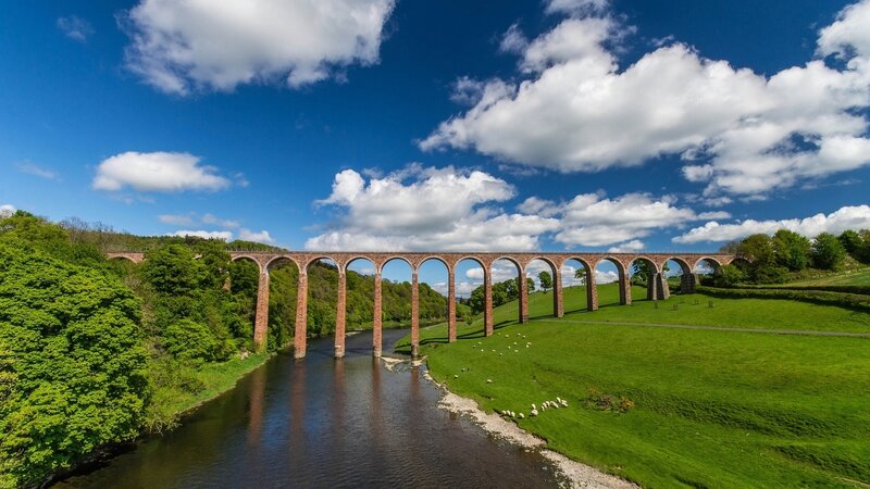 Railway Viaduct over River — Blue