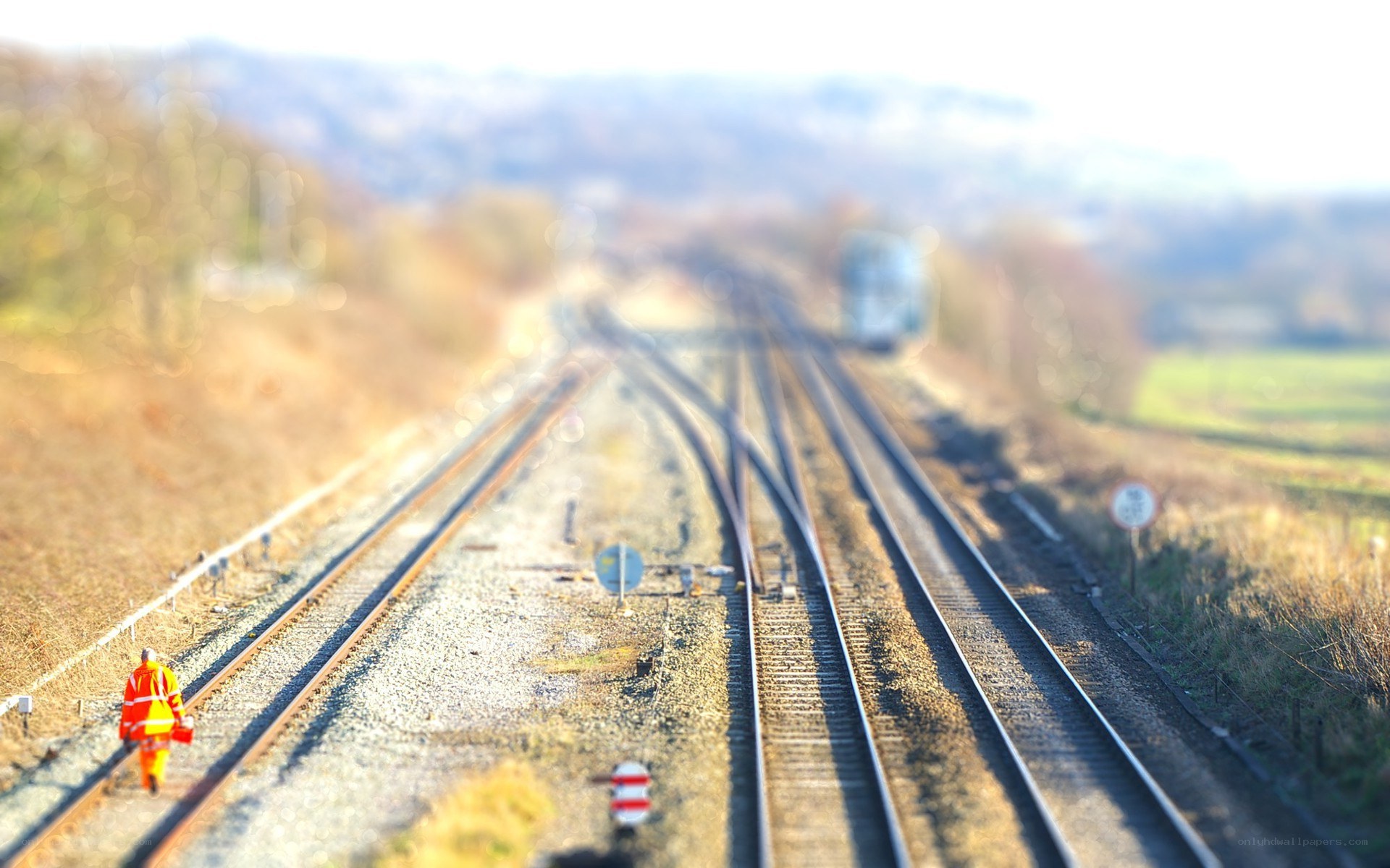 Railway worker on tracks