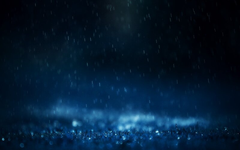 Rain Falling on Grass — Blue, Dark, Night, Photograph