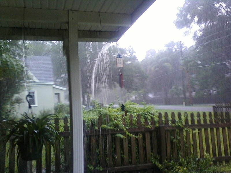Rain Falling on Porch