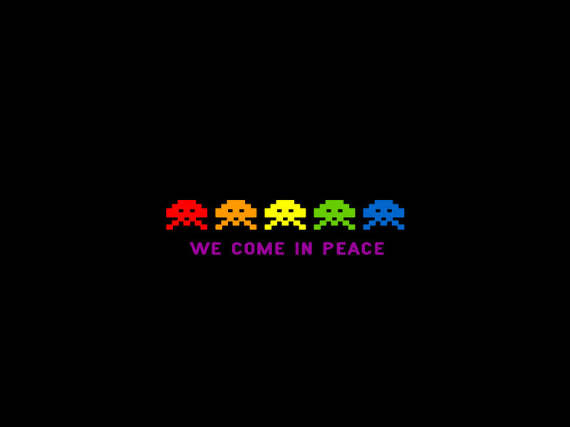 Rainbow aliens with peace message