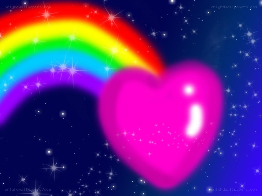 rainbow and heart in starry sky