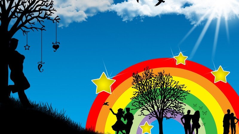 Rainbow and silhouettes