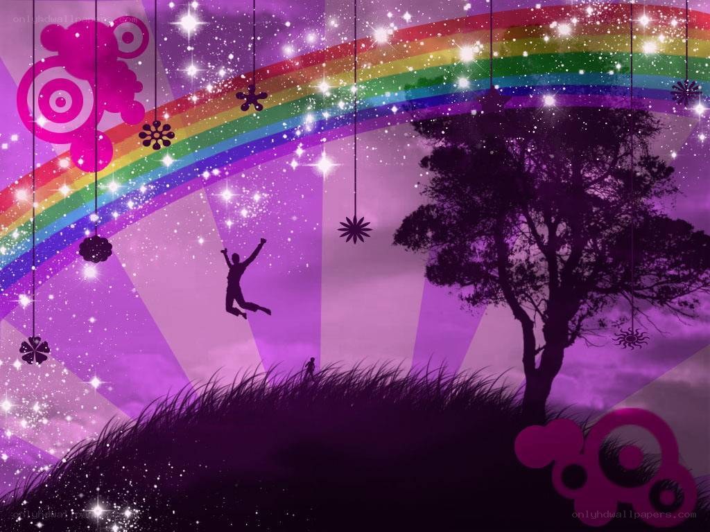 Rainbow and starry night scene
