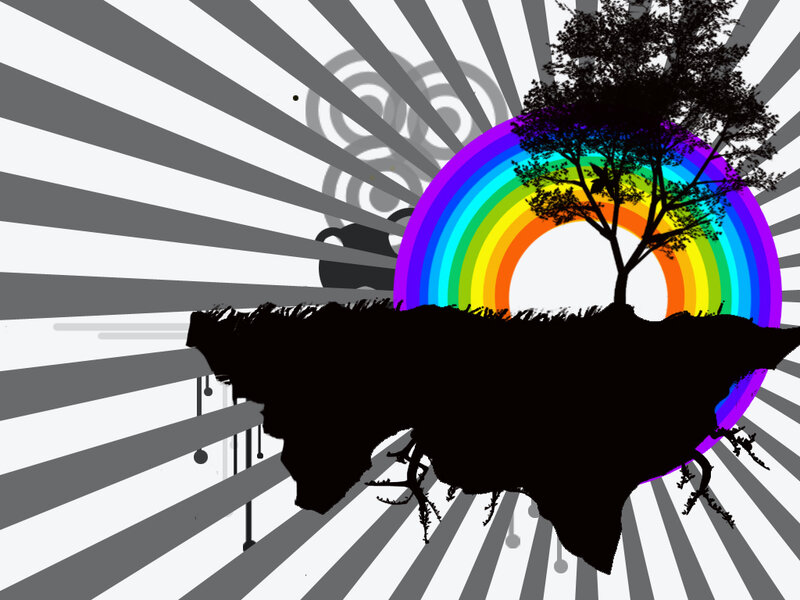 rainbow and tree silhouette