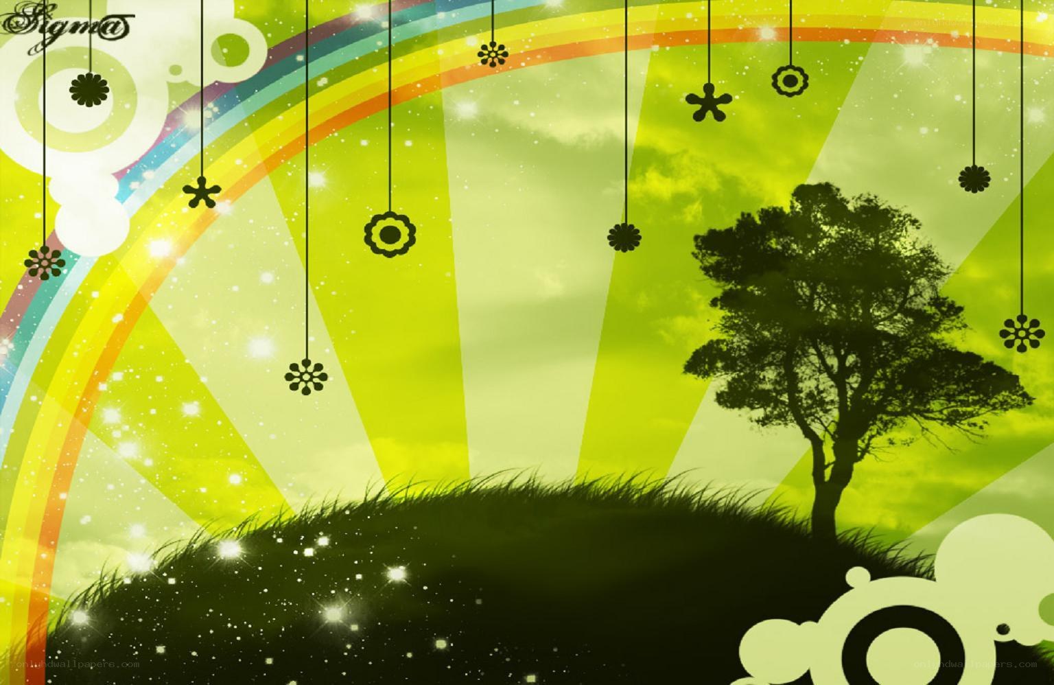 rainbow and tree silhouette