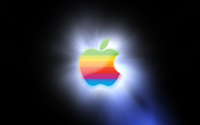 Rainbow Apple Logo — Black, Dramatic, Digital Art