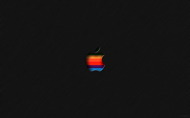 Rainbow Apple Logo — Black, Minimalist, Digital Art, Apple Logo