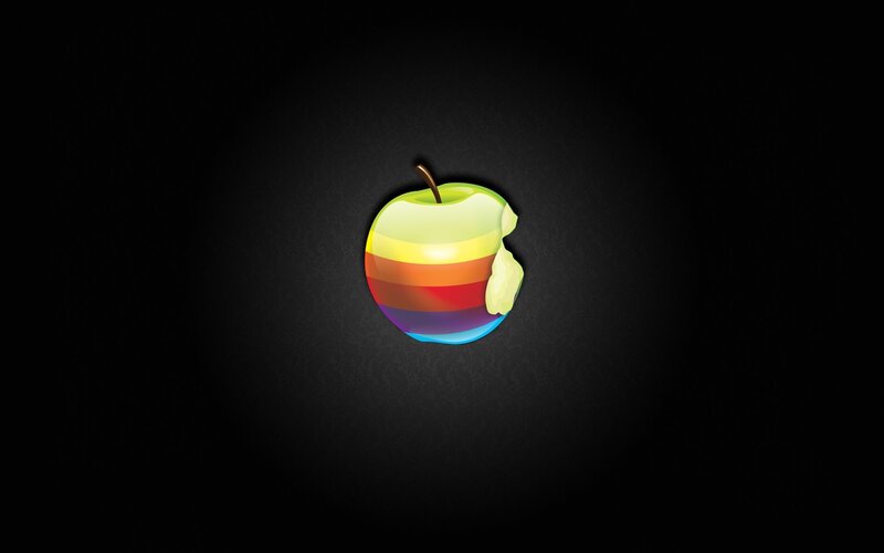 Rainbow Apple Logo — Black, Minimalist, Digital Art, Bite Mark, Stem