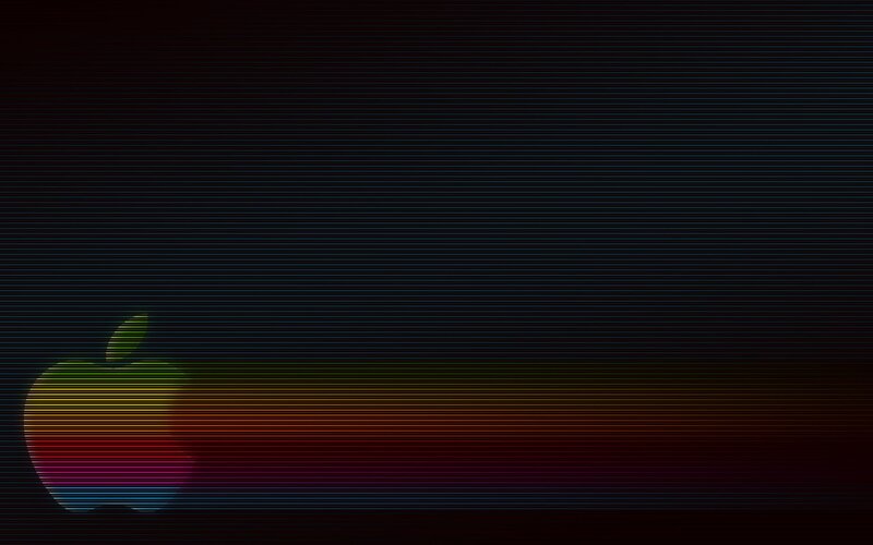 Rainbow Apple Logo — Black, Minimalist, Digital Art, Horizontal Lines