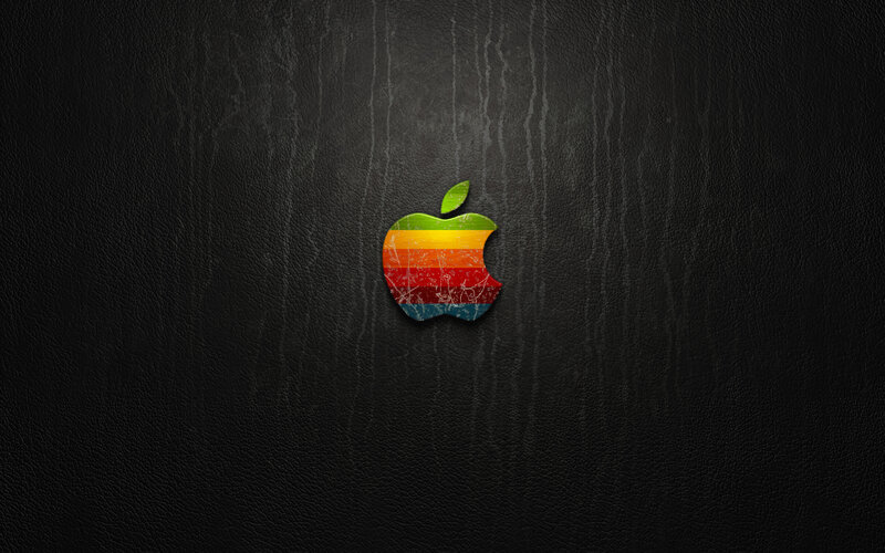 Rainbow Apple Logo — Black, Minimalist, Digital Art, Leaf, Black Leather