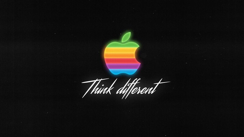 Rainbow Apple Logo — Black, Minimalist, Digital Art, Leaf, Text