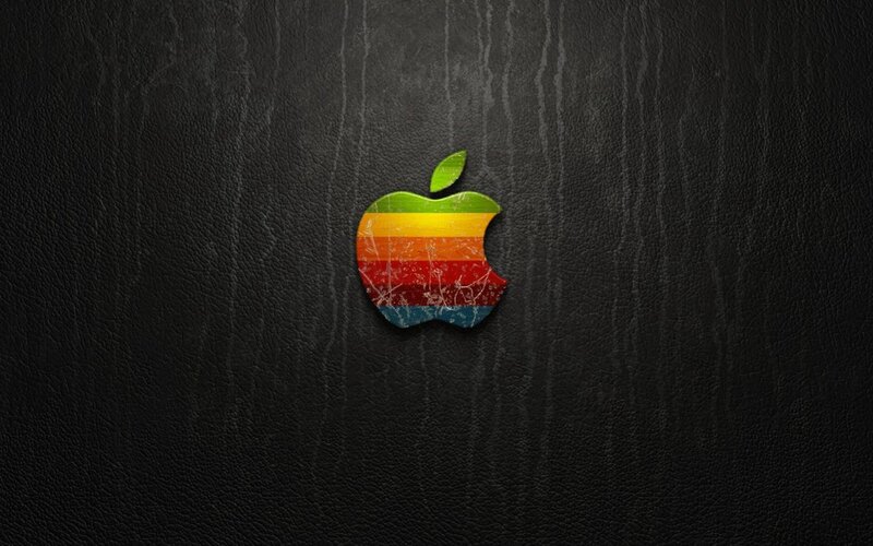 Rainbow Apple Logo — Black, Minimalist, Digital Art, Leather Texture