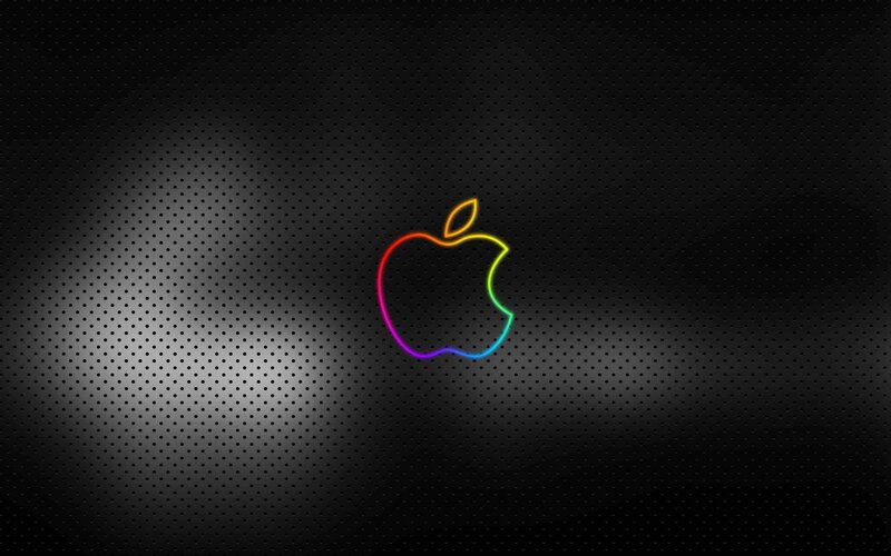Rainbow Apple Logo — Black, Minimalist, Digital Art, Neon Outline