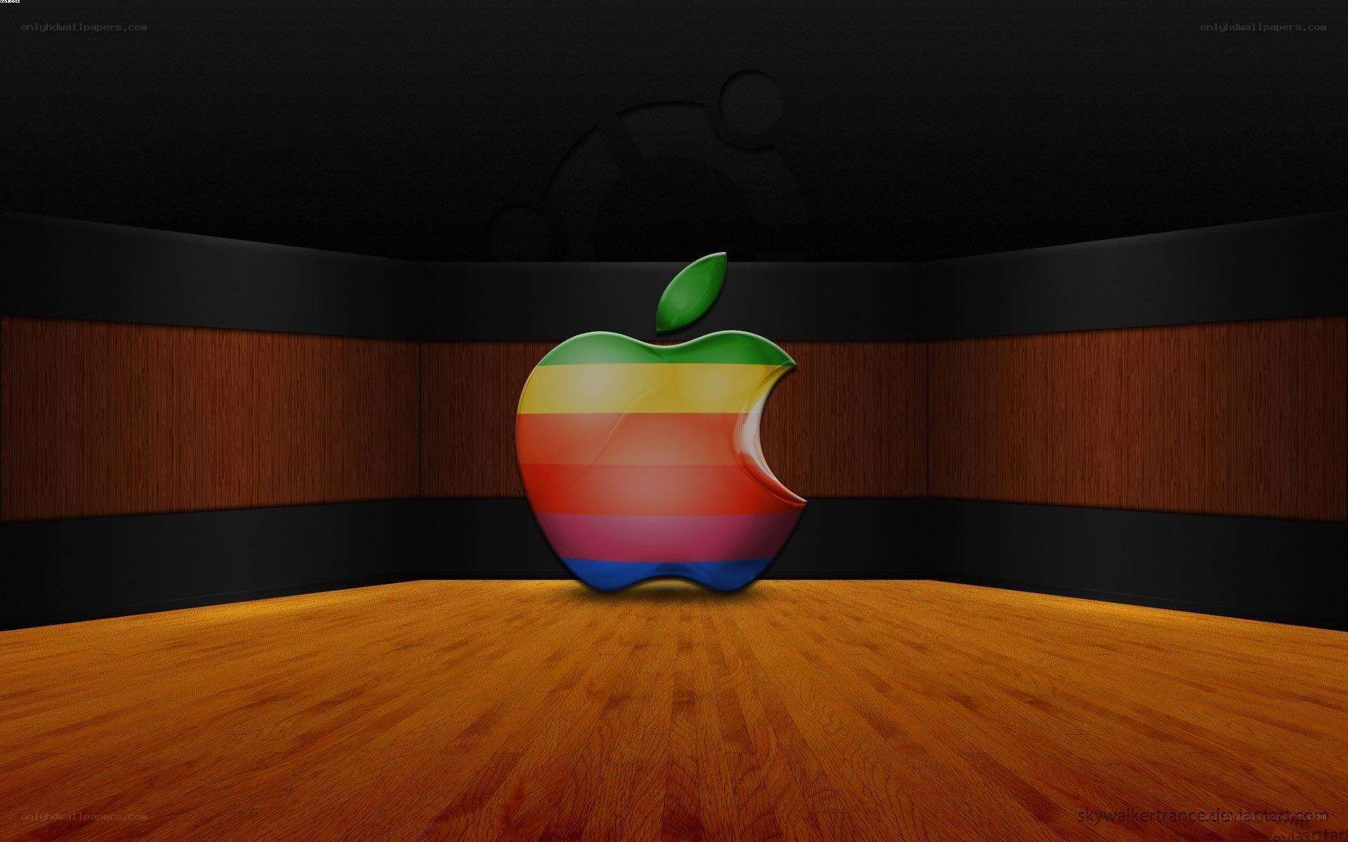 Rainbow Apple logo in a room