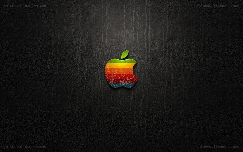 Rainbow Apple logo on black leather