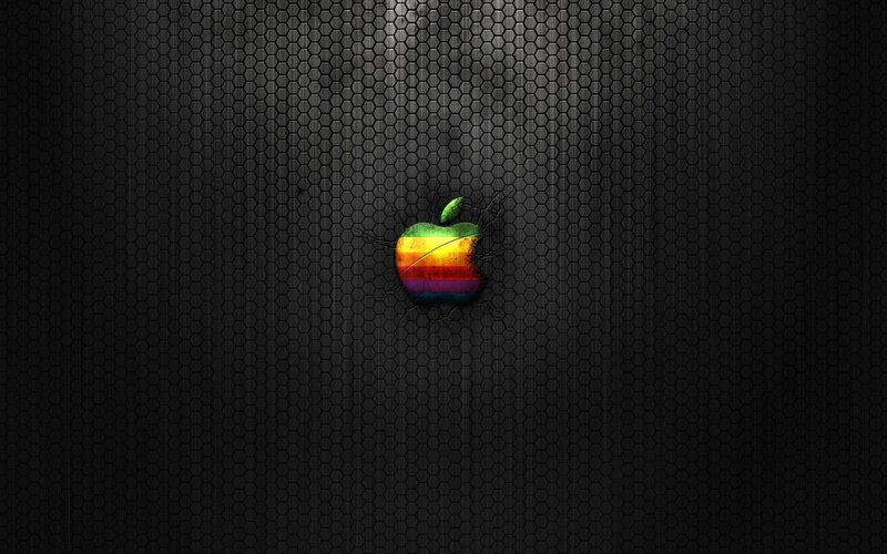 rainbow apple logo on dark mesh