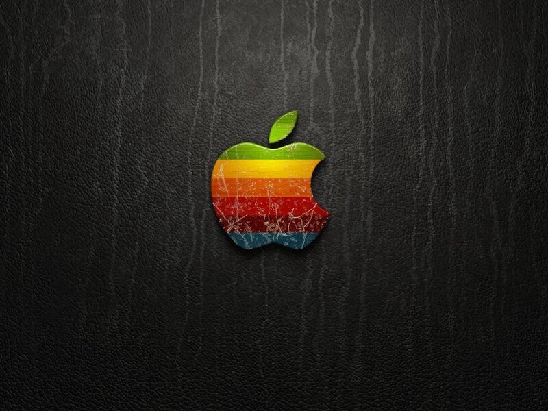 Rainbow Apple logo on leather