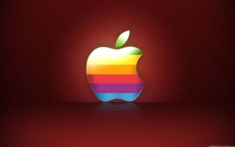 Rainbow Apple logo on red
