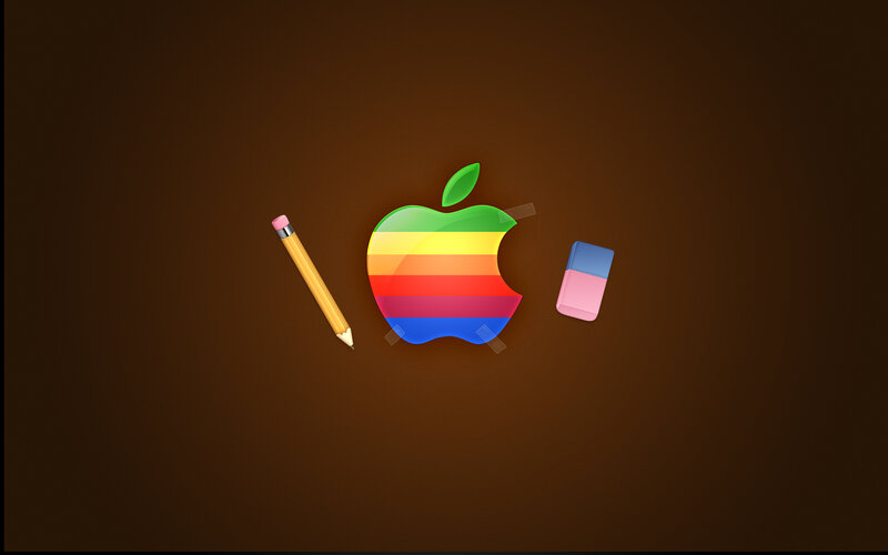 Rainbow Apple logo with pencil and eraser